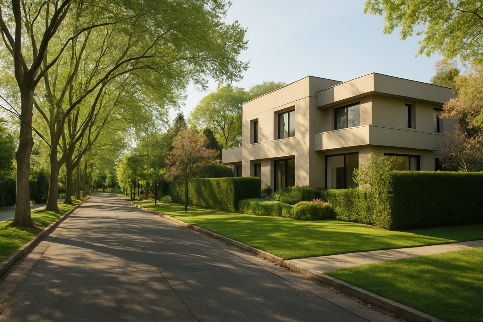 Vista ilustrativa de una calle arbolada con una casa amplia y jardín en un entorno residencial de Zona Norte.